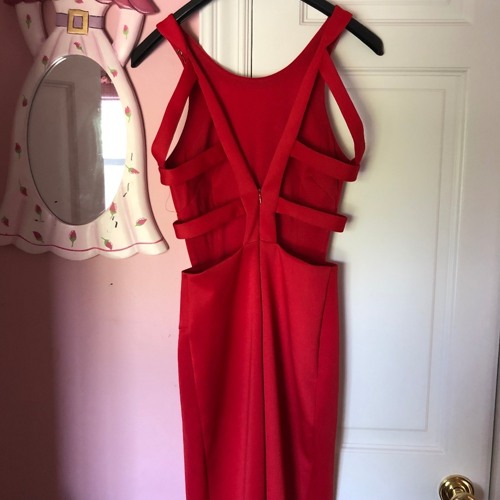 Long Red Prom Dress with Leg Slit